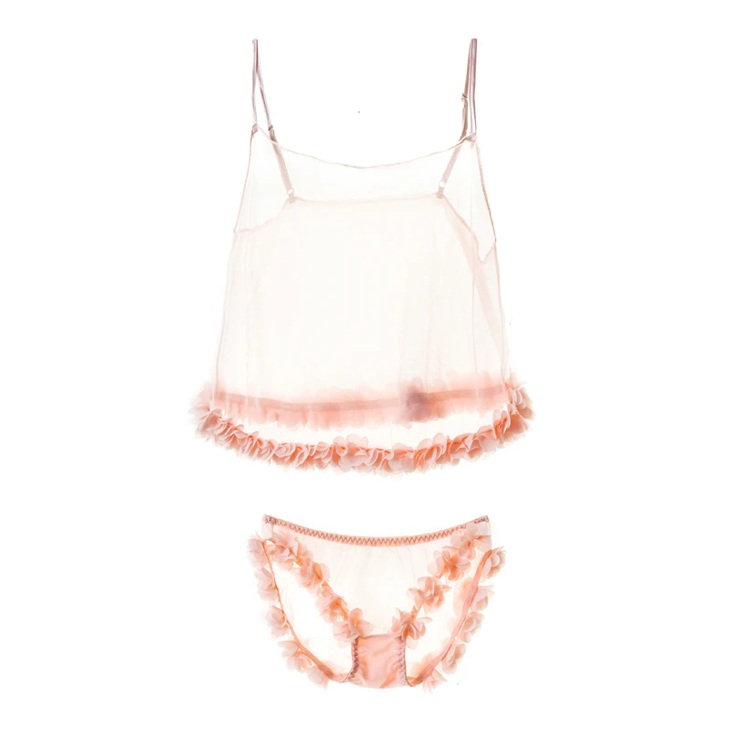 Hoyyezen 2019 new sexy woman sleepwear sling transparent sweet round neck lace flower pajamas + panties suit