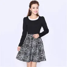 elegant women patchword lace print flowers dress plus size 2XL 3XL 4XL 5XL 6XL quality long sleeve lace black dress Isweeland095