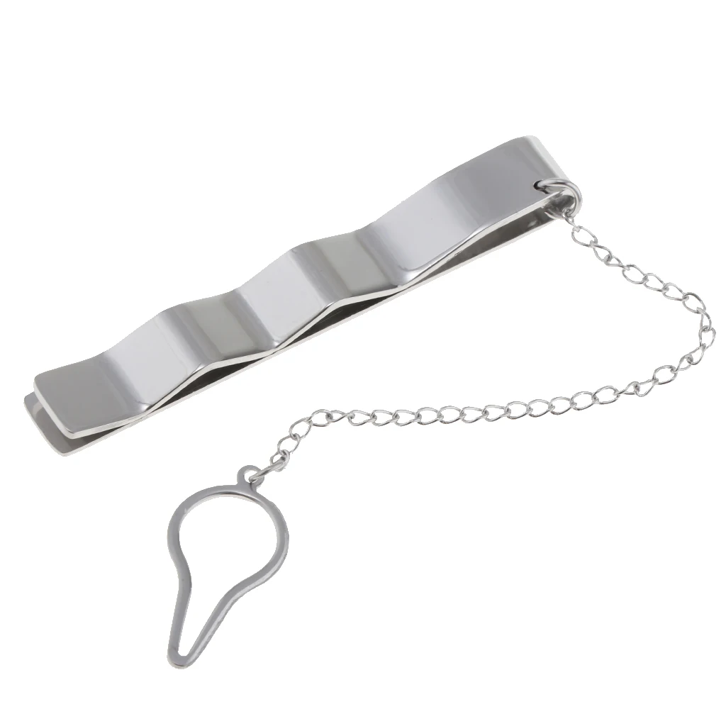 Stainless Steel Necktie Slid Pins With Chain Business Party Fashion Pinch Tie Clasp Jewelry
