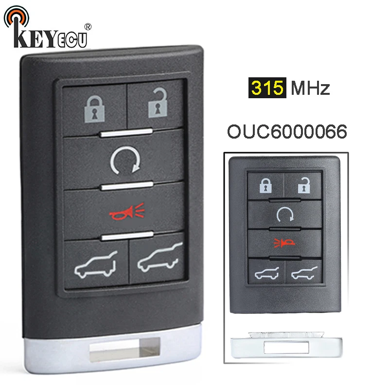 

KEYECU 315MHz OUC6000066 Keyless Smart Remote Key 5+1 6 Button Remote Car Key Fob for Cadillac ESV EXT 2007 2008 2099 2014