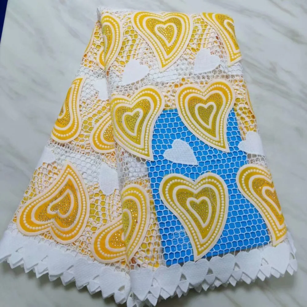 

White and yellow Embroidered Tulle Lace Fabric, Latest African Tull Lace Fabrics High Quality 2019