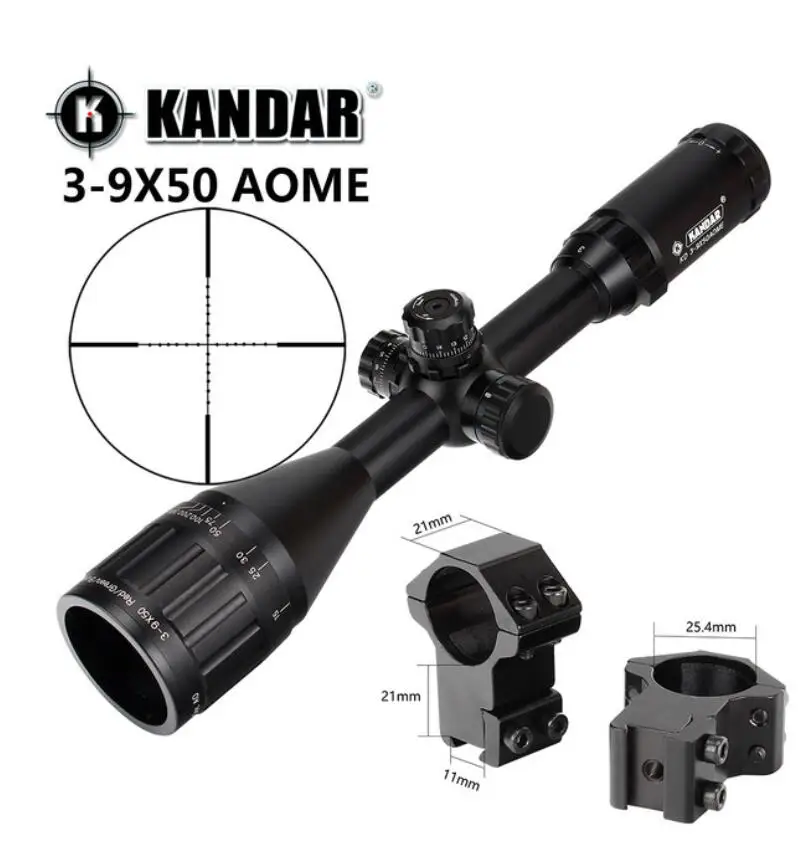 KANDAR 3-9x50 AOE Mil-dot Сетка RifleScope блокировка, сброс полный размер Охотничья винтовка прицел тактический оптический прицел - Цвет: with Dovetail ring1