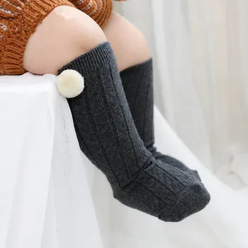 

Pompom Ball New Newborn Knee High Socks for Girls Boys Cotton Knitted Children Socks for Baby Foot Warmer Non-slip Socks 0-2T