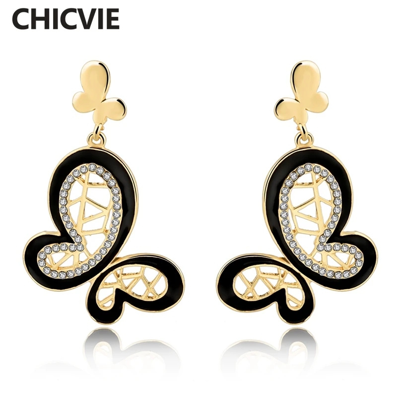 

CHICVIE 2017 New Fashion Ethnic Gold Plated Butterfly Earrings Jewelry Famous Brand Crystal Stud Earrings For Women SER160101