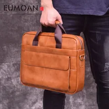 EUMOAN Head leather handbag, men's vintage leather computer briefcase
