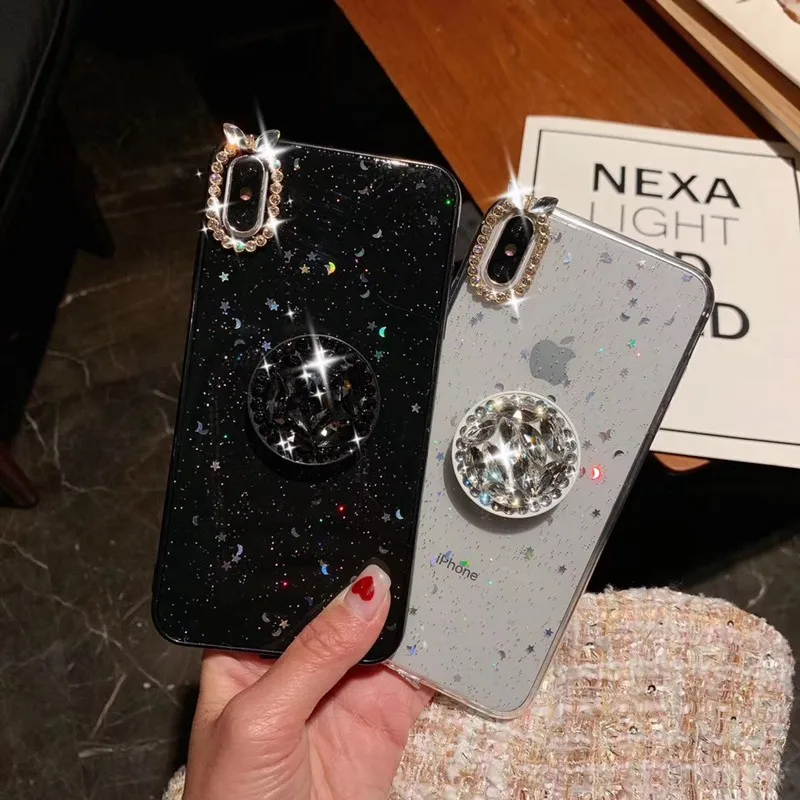 

Luxury Glitter Diamond Ring Holder Stand Case For iphone XR X XS Max 7 8 Plus 6 6S Plus Bling Stars Silicone Soft TPU Cover Capa