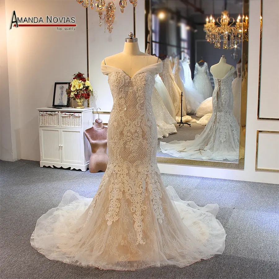 

Off the shoulder tulle straps robe soiree wedding dress mermaid 2019