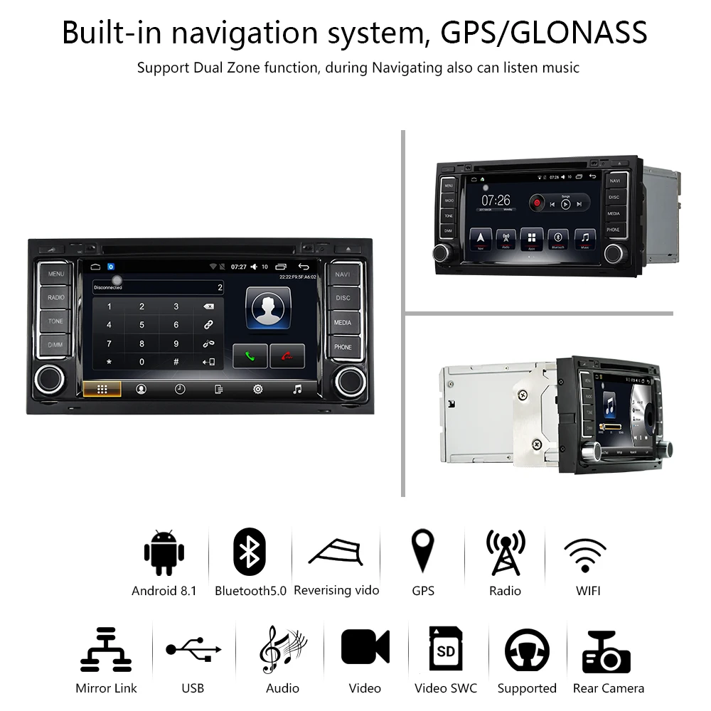 Perfect Car DVD Player Stereo Radio Android 8.1 Bluetooth 7" 4G/32G/64G GPS Navigation forTouareg 2004-2009 Multivan(T5)2008-2015 4