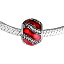 Подходит для браслетов Pandora, украшение, амулеты, полупрозрачная Красная эмаль, бусины из стерлингового серебра пробы