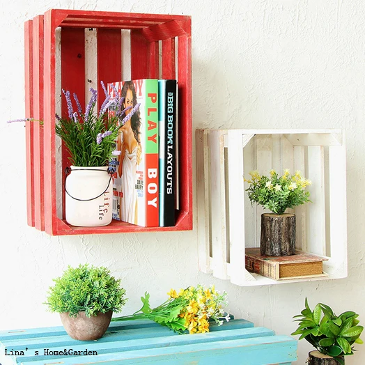 colors matching vintage shabby wooden crate shelf, floating wall crate shelf (3)