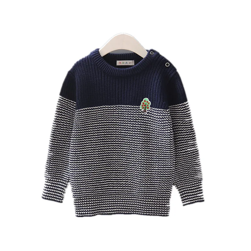 Повседневный зимний хлопковый пуловер; свитер для мальчиков; свитера в полоску для маленьких мальчиков; удобная и теплая одежда контрастных цветов для маленьких мальчиков