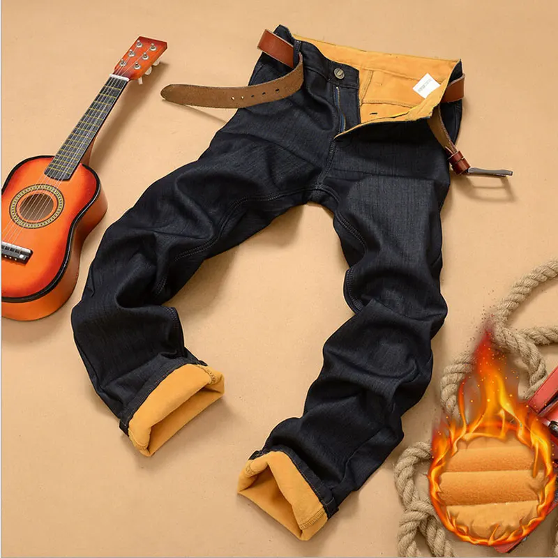 Fashion Winter Warm Jeans Men's Straight Pants Classic