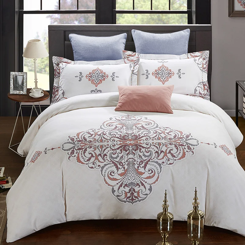 4pcs Europe Style Cotton Bedding Set Flower Pattern Duvet Cover Set