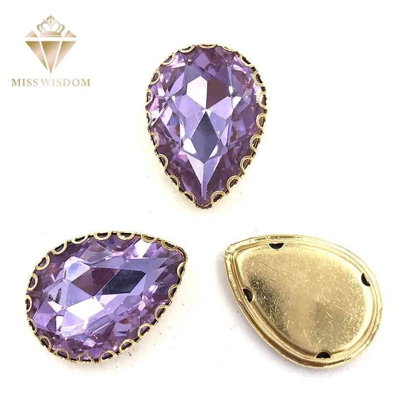 

10X14/13x18mm Crystal Violet water drop gold bottom lacy shape claws glass crystal sew on rhinestones Diy clothing accessories