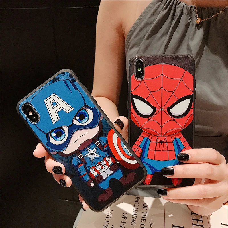 

cartoon spiderman Marvel Heros Case For iPhone XS Max X XR 8 7 6S 6 Plus super cute Iron man superman Silicone soft Cover coque