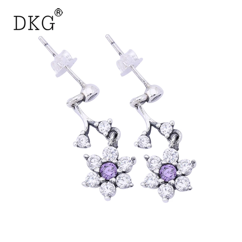 

Fashion 925 Silver CZ Flower Small Stud Earrings for Girls Women Rose Gold Sweet Party Earrings Jewelry