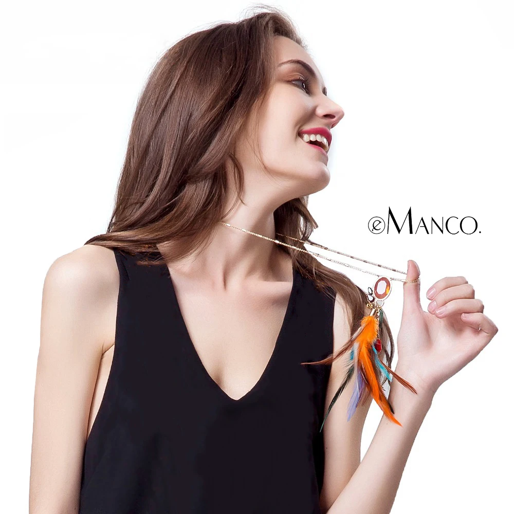

eManco Wholesale Women's Vintage Feather Necklace Bohemian Chain Long Necklaces Suspension Pendants Best Selling Jewelry