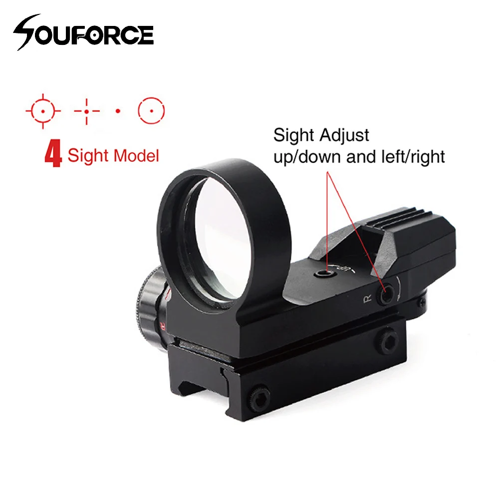 

Tactical Red Dot Sight Four Quasi-heart Settings Models Sight Adjustable Fit 20mm Rail Mount for Hunting
