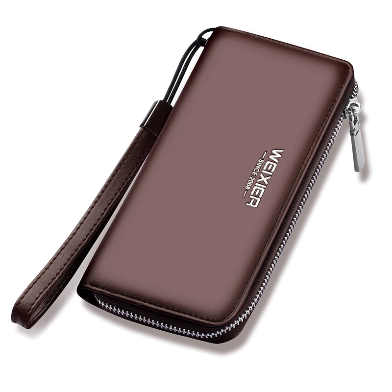 

WEIXIER 2018 new casual men's wallet men's zipper long wallet with wristband men's wallet phone bag clutch bag free shipping