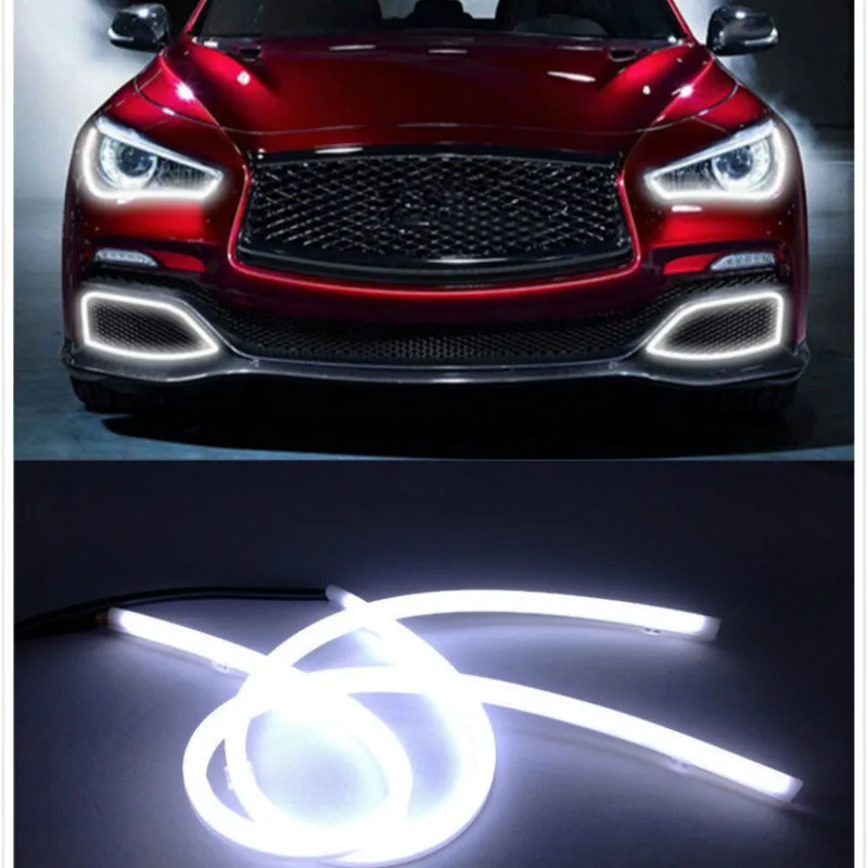 Car Styling 2x 85cm LED Daytime Running Light White Yellow Flexible Strip Angel Eye DRL DIY
