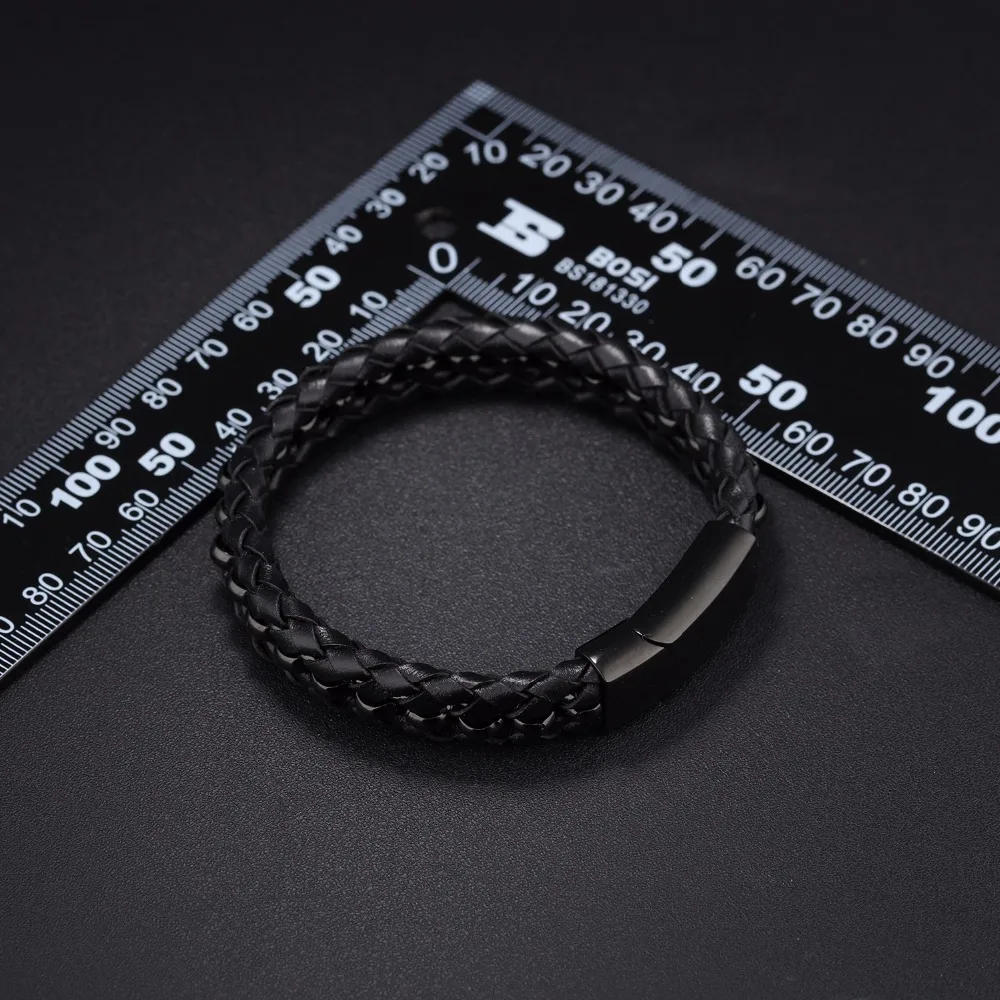 Fate Love Man Personalized Weave Bangle Handmake Black Leather With Chain Bracelet Male Unique Jewelry Gift Drop Shipping FL1142