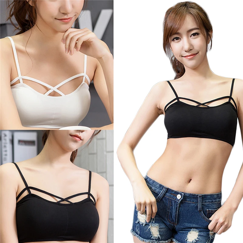 

New Sexy Women Cut Out White Bra Bustier Top Harvest Bralette Crochet Blouses Cropped Bandage Halter Straps Tank Tops Camisole
