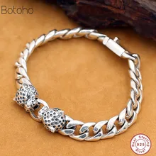 Браслет панк-рок из стерлингового серебра 925 пробы, винтажный браслет из тяжелого стерлингового серебра, мужские роскошные ювелирные изделия, серебряный мужской браслет