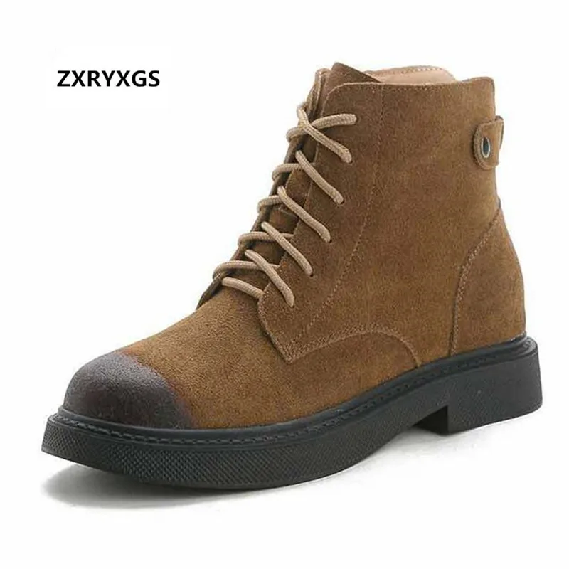 

ZXRYXGS Brand Boots 2018 New Autumn Winter Retro Ankle Boots Women Shoes Matte Cowhide Leather Boots Flat Non-slip Martin Boots