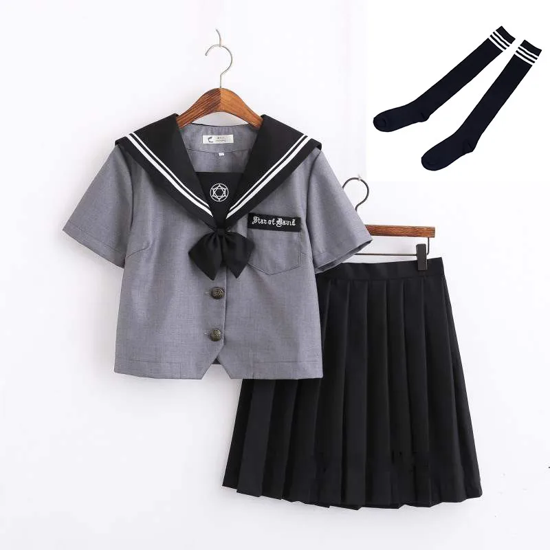Short Set With Socks Темные Ангелы, японская школьная форма Jk для девочек, с вышивкой, короткий рукав, для средней школы, для женщин, новинка, Матросская форма, косплей, XXL - Цвет: Short Set With Socks