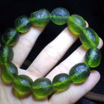 

100% A Grade Natural Green GEM MOLDAVITE Meteorite Impact Glass Bead Bracelet