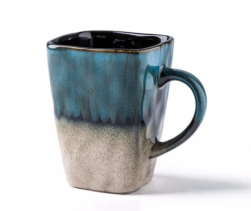 Ретро квадратная керамическая красивая кружка кофе чай Творческий офис напиток очки вина Copo Термокружка подарок пиво Swag оригинально чашка - Цвет: blue