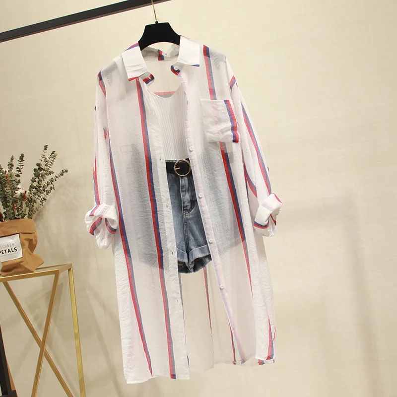 Кимоно кардиганы летние длинные рубашки для женщин топы и блузки отложной воротник Повседневная полосатая блузка туники Blusas Femininas