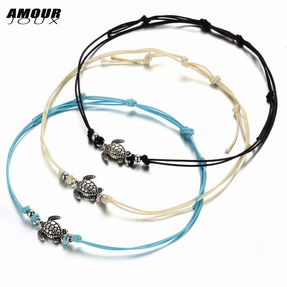 

AMOURJOUX Summer Beach Turtle Charm Rope String Anklets For Women Ankle Bracelet Woman Sandals On the Leg Chain Foot Jewelry