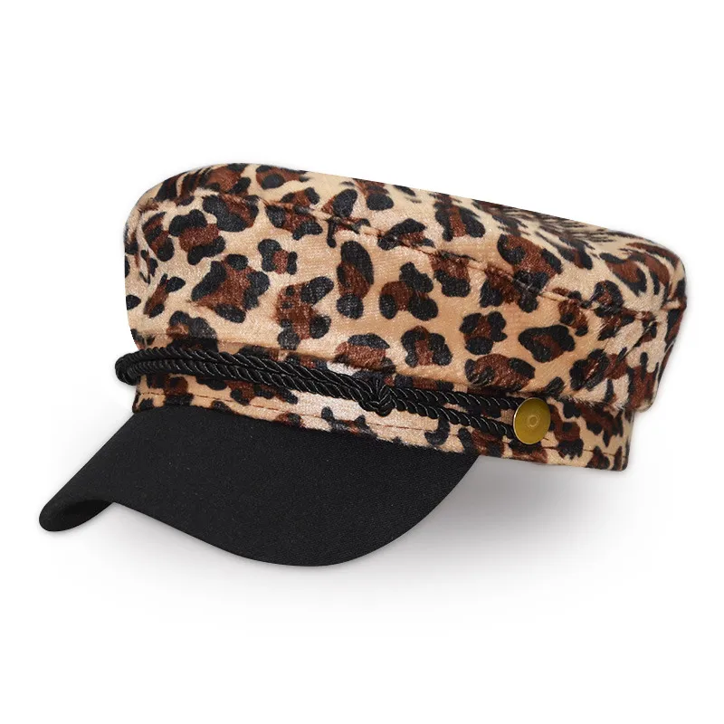 Винтажная шерстяная Повседневная шапка с леопардовым принтом, Женская Зимняя кепка с плоской веревочкой, Женская Повседневная бейсбольная кепка, модные аксессуары в стиле милитари - Цвет: 03