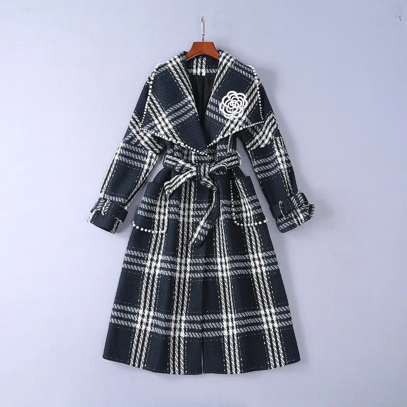 Une 2018 Plaid Femmes Gamme Haut Hiver Laine Manteau Perle De Chaud 180904jt01 Broche Rayé Avec 7qZdxR