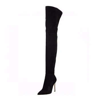 THEMOST 2017 Warm Stretch Suede Leather High Heels boots Women Winter Boots Stiletto Heels Sexy Over the Knee Boots Female Shoes