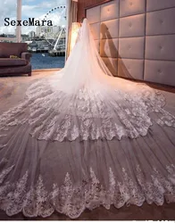 Luxury Cathedral Long Wedding Veils Two Layer Lace Appliqued Veil With Free Comb Romantic Bridal Veil White Ivory Luxury Cathedral Long Wedding Veils Two Layer Lace Appliqued Veil With Free Comb Romantic Bridal Veil White Ivory