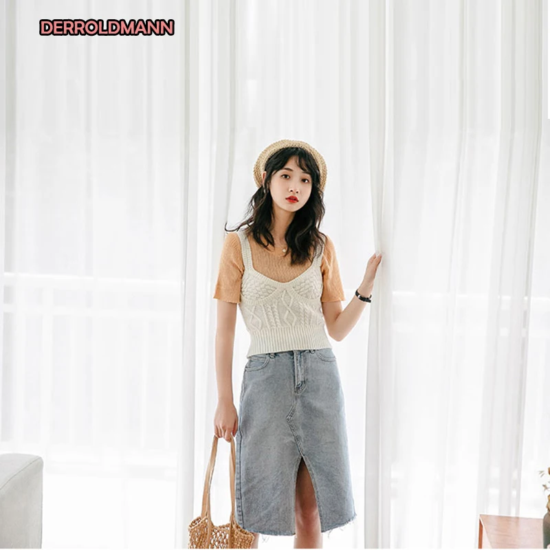 

Summer Autumn High Waist Knee Length Skirt Jeans Women Soft Denim Skirt Women with Pocket Button Zipper
