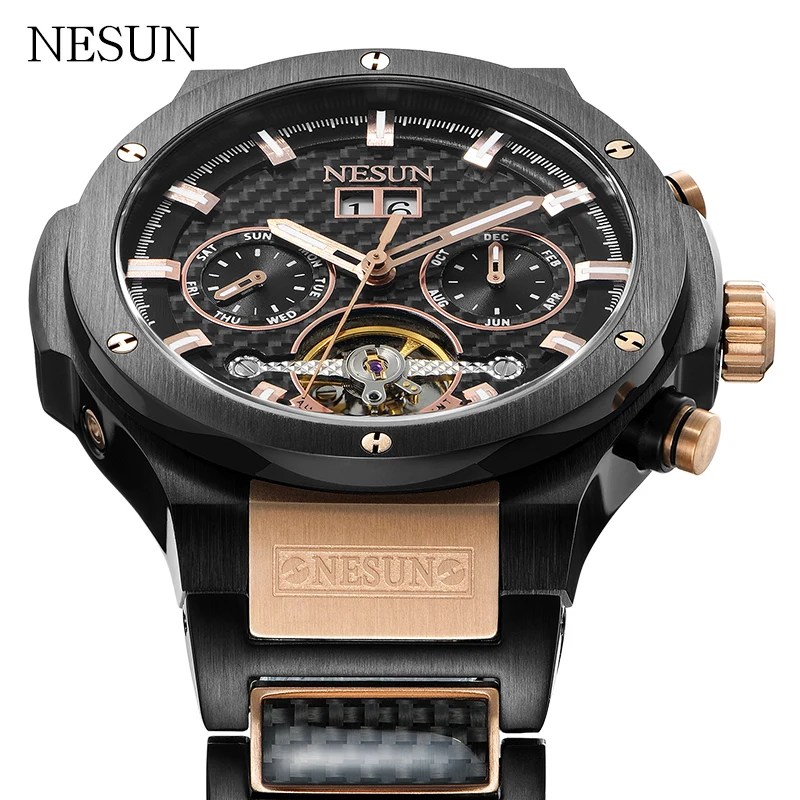 

NESUN Fashion Sports Watches Men Sapphire Hollow Tourbillon Automatic Mechanical Wristwatches Waterproof Clock Relogio Masculino
