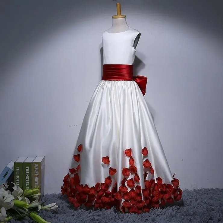 Элегантное платье для первого причастия цвет красного вина ручной работы цветок аппликация для бального платья девочек на свадьбу