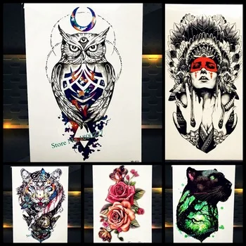 Hot Sale Trendy Waterproof Wise Owl Tattoo Sleeve For Women Men Body Art Sticker Arm Leg Owl Decals Temporary Tattoo Stickers