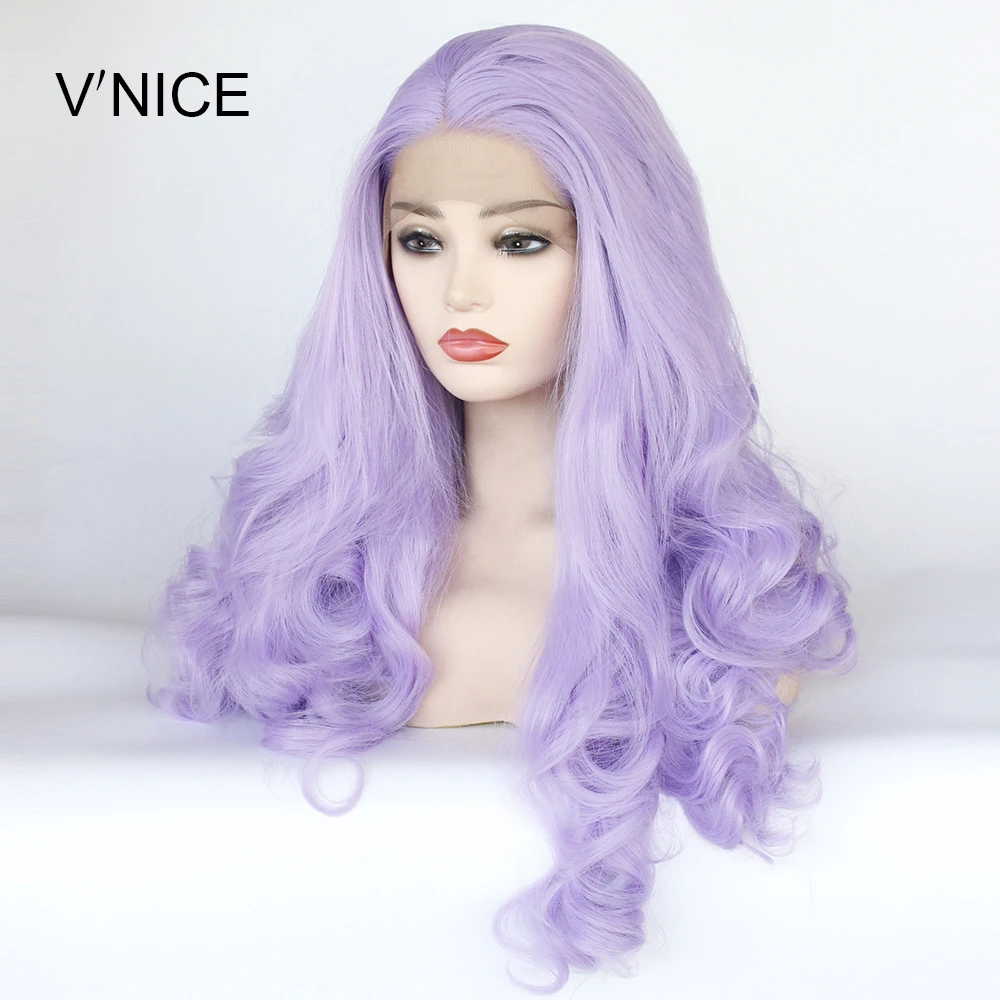 

V'NICE Middle Part Natural Long Body Wavy Violet Purple Wig High Temperature Fiber Synthetic Lace Front Wave Wig for Women