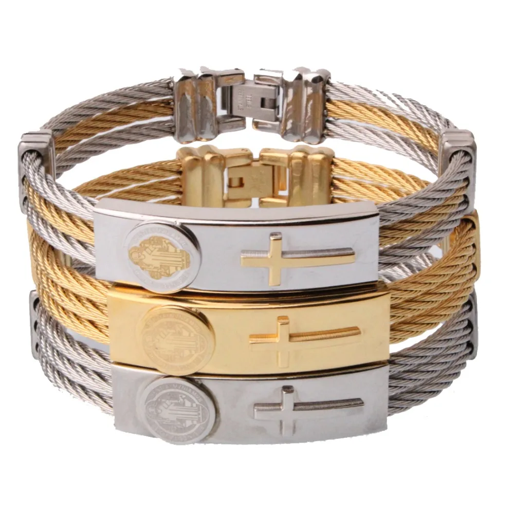 

12mm Hipper Stainless Steel Gold/Silver/Silver Gold Cross Wire Chain Cuff Bracelet Vintage Men's Women's Daily Wristband Jewelry