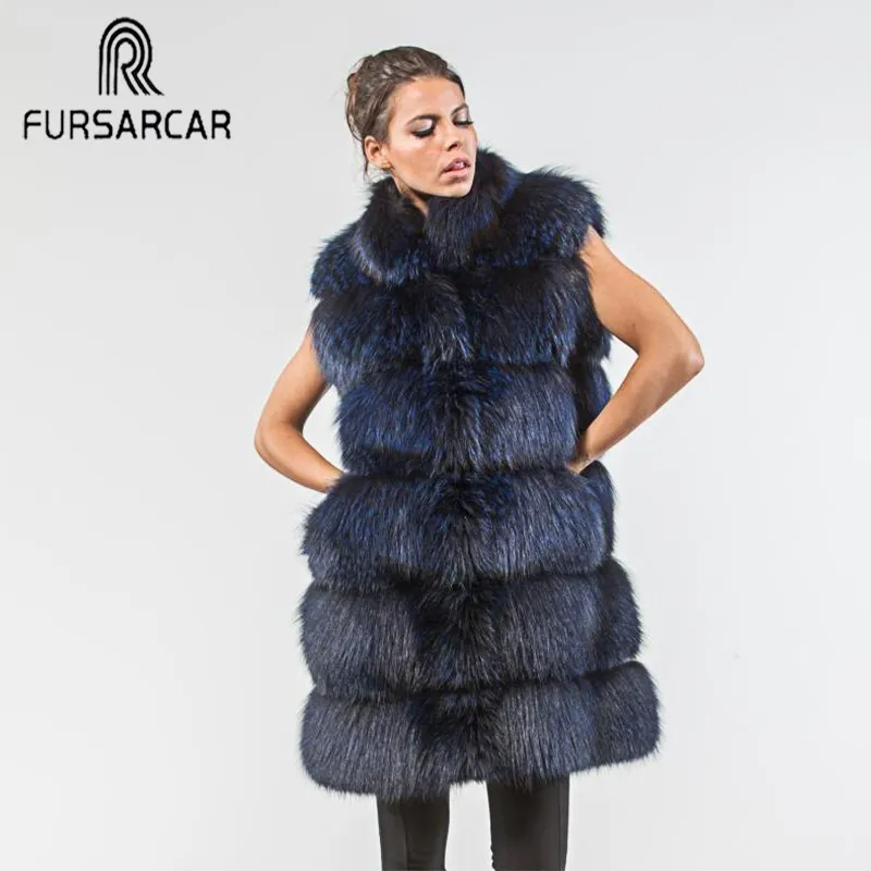 FURSARCAR 2020 новый зимний жилет из натурального Лисьего меха женский голубого
