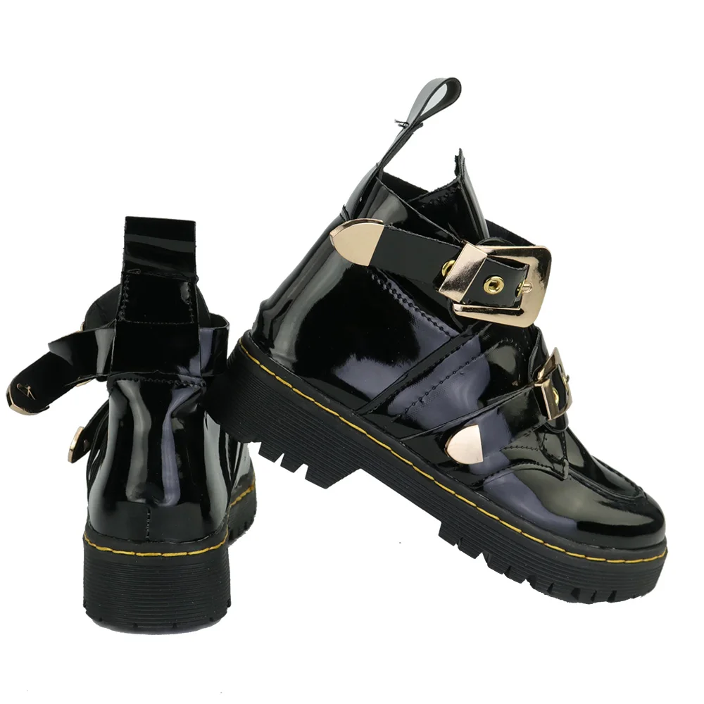 New Patent Leather Metal Buckle Boots Side Air Breathable Women's Shoes Hollow Out Fashion Pumps