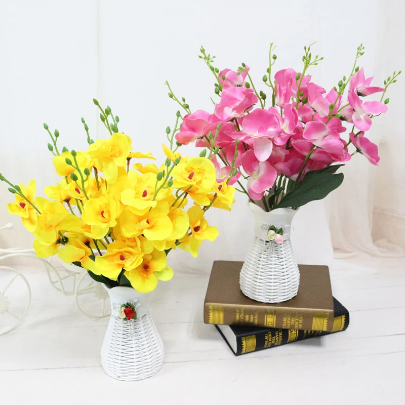 quality  plastic vase + silk flowers artificial flower set home flowers decoration artificial wedding decor Free Shipping (8)