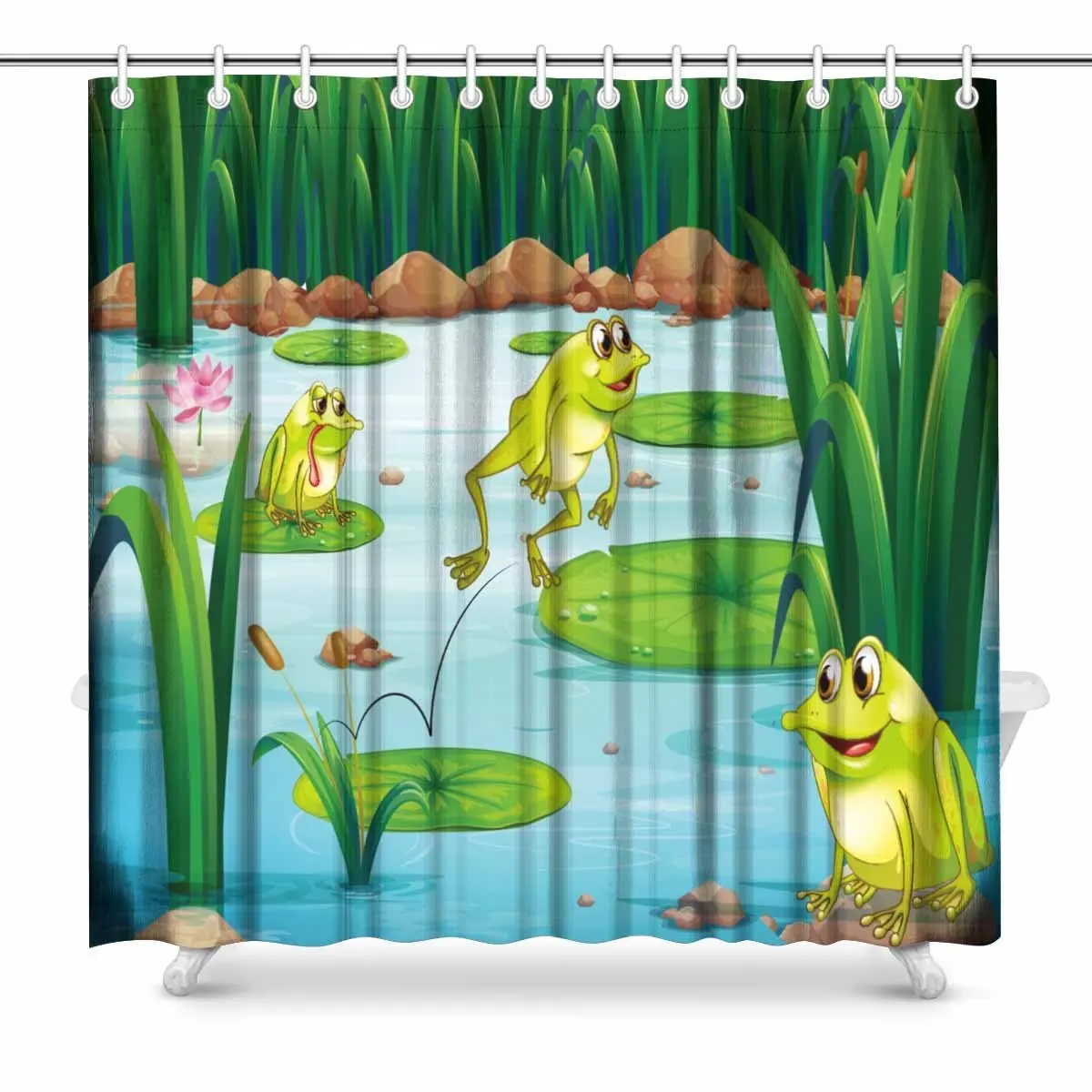 Aplysia Many Frogs in the Pond Polyester Fabric Bathroom Shower Curtain