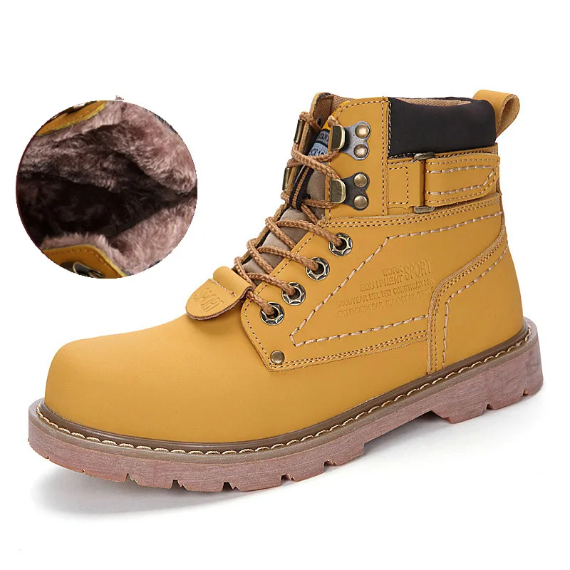 

2019 Warm Men Mart Boots Couples Winter Casual Rubber Snow Boots With Fur Leather High Top Ankle Boots Men Leisure Shoes