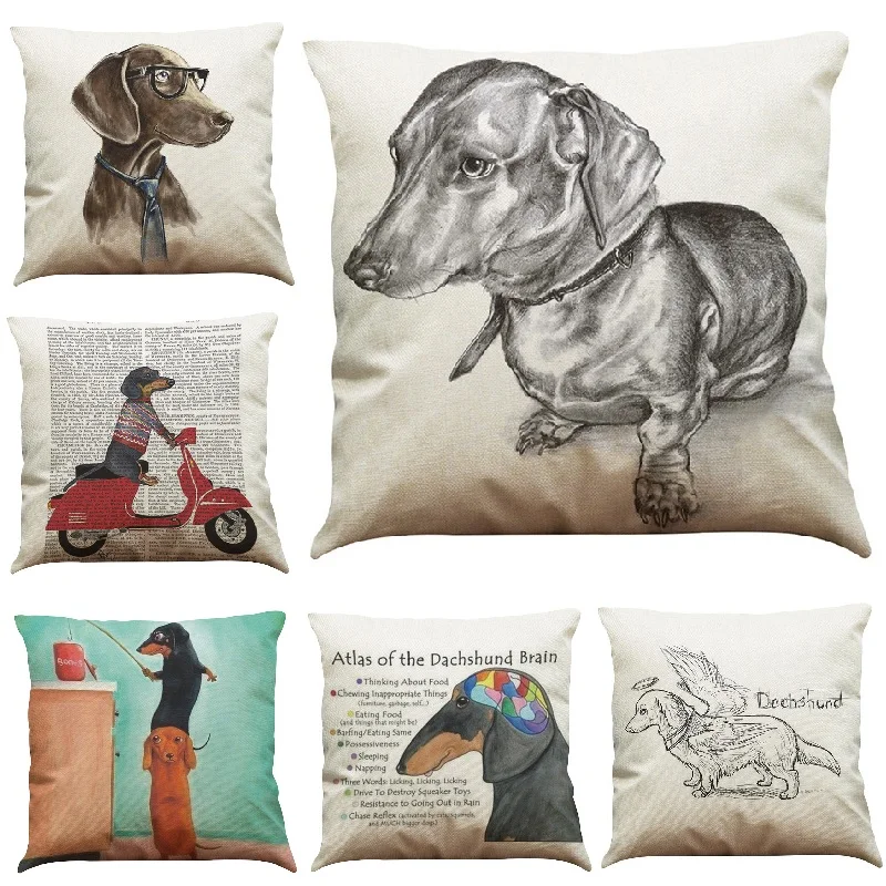 Driving Dogs Cotton Linen Home Decorative Sofa Throw Pillowcase Cushion Cover 