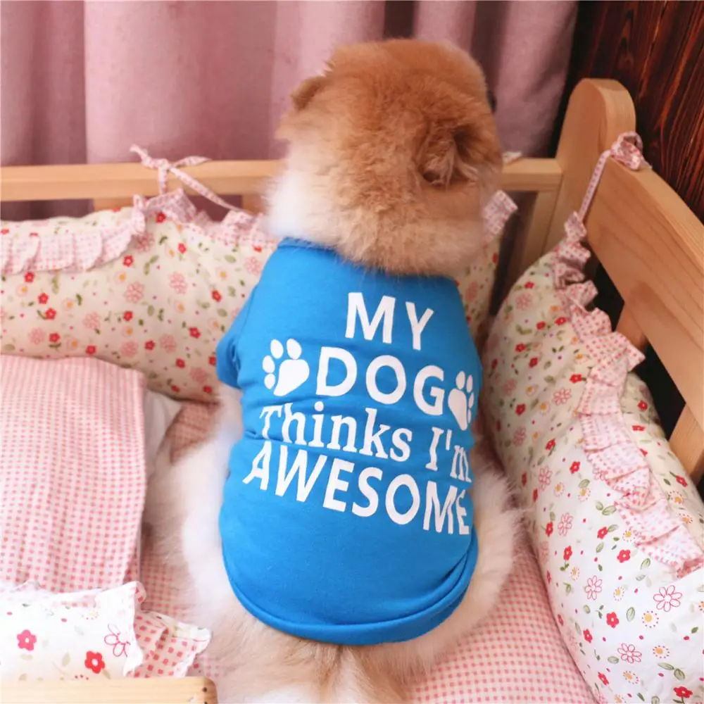 Cheap Small Dog Clothes Summer Spring White and Blue Styles Pet Dog Cat Shirt Cute Yorkshire Terrier XS-L T-shirt Breathable Pet